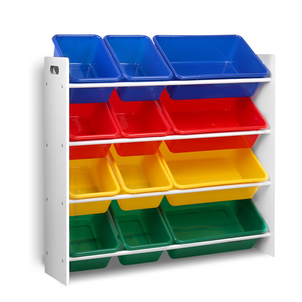 Avelena | Keezi Kinder Spielkiste 12 Fächer Bücherregal Organizer Kinder Aufbewahrungsständer