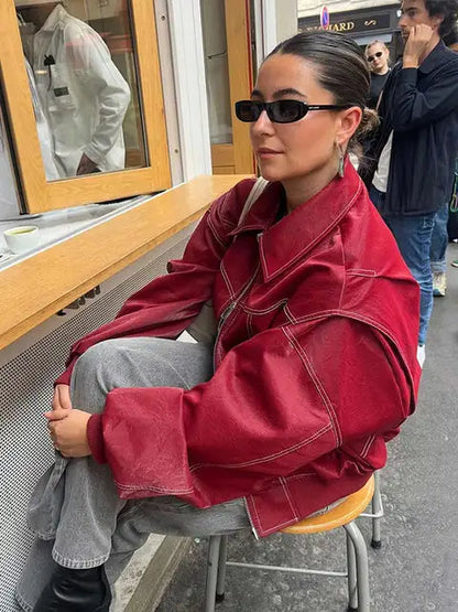 Avelena | Rote Vintage-Lederjacke für Damen