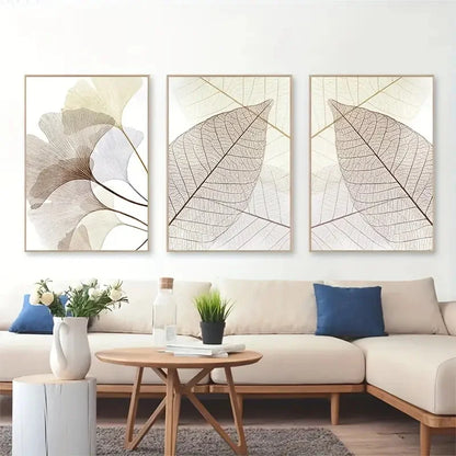 Avelena | Front Sale Set mit 3 Stk Modern Botanische Blatt Wandkunst Schöne Kunstdrucke Einfache Neutrale Farb Bilder für Wohnzimmer Skandinavischer Stil Wohnkultur