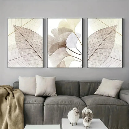 Avelena | Front Sale Set mit 3 Stk Modern Botanische Blatt Wandkunst Schöne Kunstdrucke Einfache Neutrale Farb Bilder für Wohnzimmer Skandinavischer Stil Wohnkultur