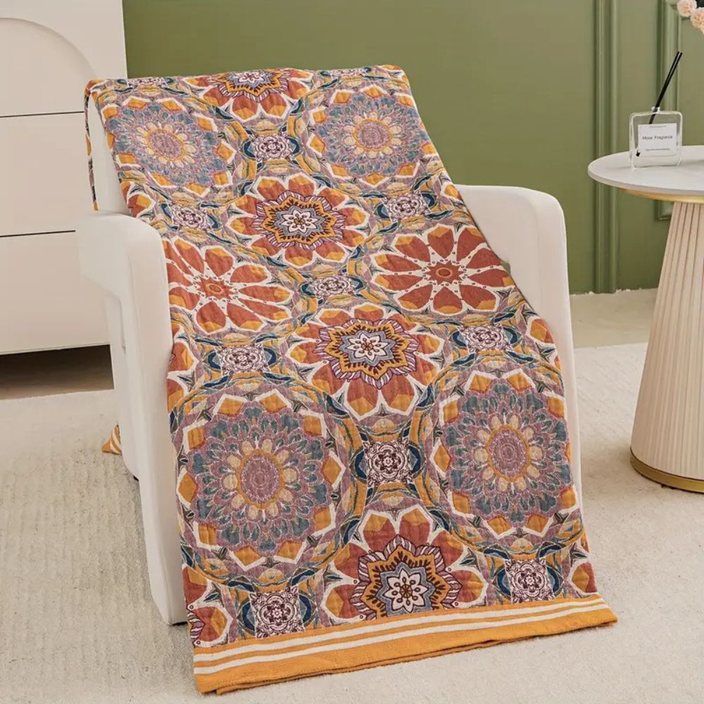 Avelena | Boho Flora Tone Baumwolldecke