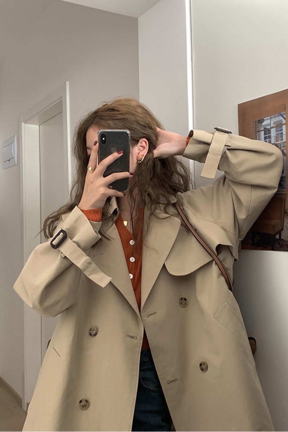 Einfarbige Zweireihige Trench Jacke