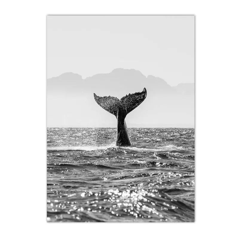 Avelena | Gute Vibes Nur Schwarz Weiß Wal Poster Nordische Bilder Der Ruhe Wandkunst Feine Kunst Leinwanddruck Galerie Wandkunst Druck für Modernes Zuhause