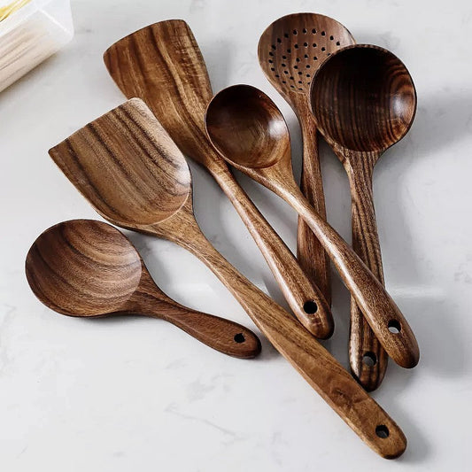 Avelena | TeakChef 7-teiliges Küchengeräteset – Premium Teak Küchenwerkzeuge für Stil &amp; Funktionalität