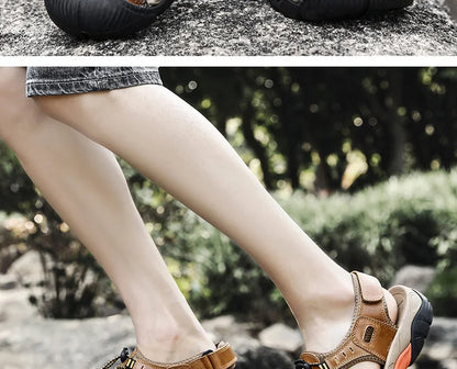 Avelena | Sommer Herren Outdoor Sandalen Strand Schuhe Echtes Leder Trekking Wandern