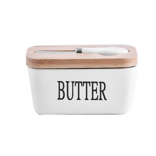 Avelena | Rechteckige Keramik-Butterdose Versiegelter Aufbewahrungsbehälter Westlicher Käsekrug Butterglas zur Aufbewahrung für Restaurant 15x8,5 cm