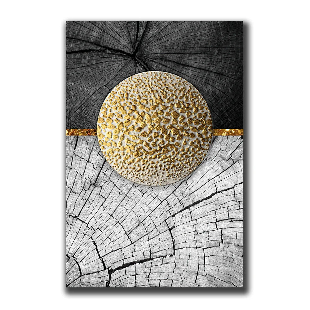 Avelena | Goldschwarz Drei Blumen Ringe Wandkunst Fine Art Leinwanddrucke Moderne Abstrakte Bilder für Urban Loft Luxuriöse Wohnzimmer Dekor