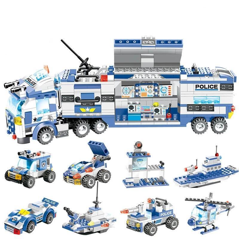 Avelena | 8 IN 1 Stadtpolizei Lkw Station Bauklötze Serie SWAT Spielzeug Geschenk Für Kinder
