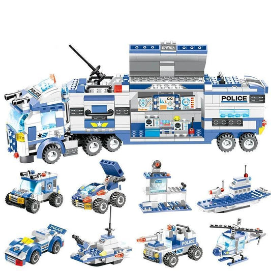 Avelena | 8 IN 1 Stadtpolizei Lkw Station Bauklötze Serie SWAT Spielzeug Geschenk Für Kinder