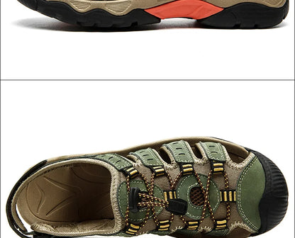 Avelena | Sommer Herren Outdoor Sandalen Strand Schuhe Echtes Leder Trekking Wandern