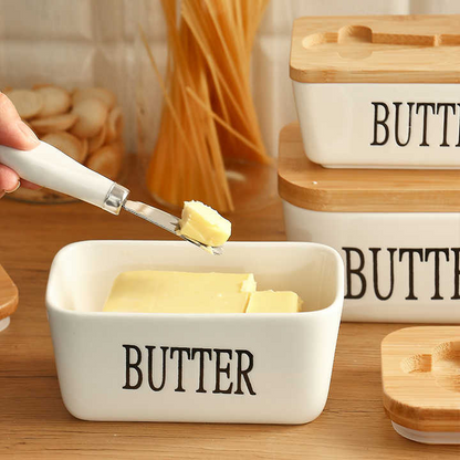 Avelena | Rechteckige Keramik-Butterdose Versiegelter Aufbewahrungsbehälter Westlicher Käsekrug Butterglas zur Aufbewahrung für Restaurant 15x8,5 cm