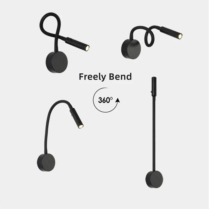 Avelena | Moderne Flexible LED-Lese-Wandlampe mit Schalter für Schlafzimmer und Studium - 1W/3W