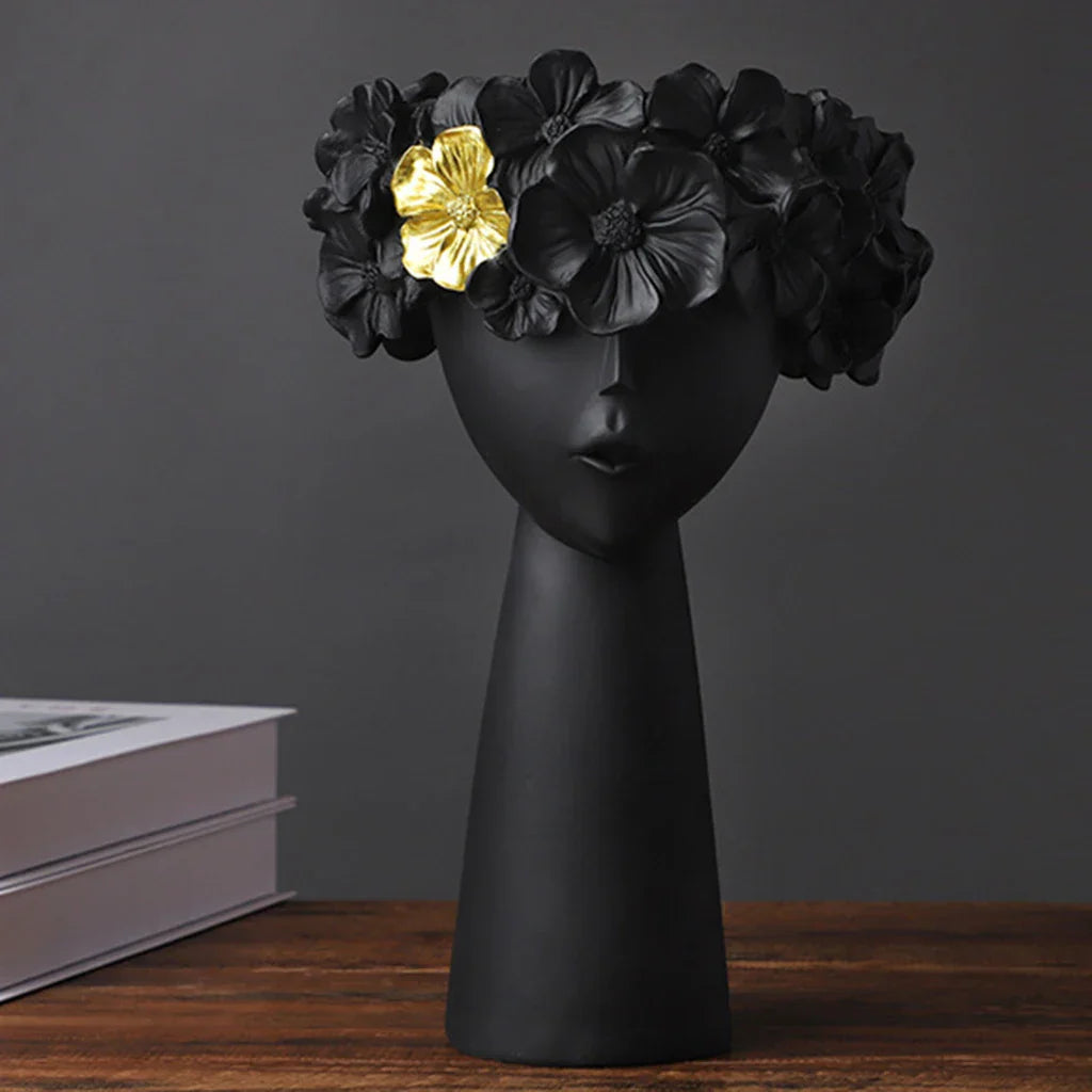 Avelena | Nordic Mädchen Kopf Blume Harz Vase Statue Blume Blumen Vasen für Büro Desktop Trockene Blumen Ornamente Dekor Container