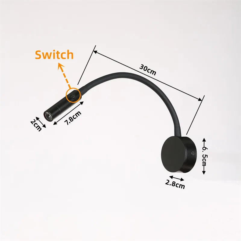 Avelena | Moderne Flexible LED-Lese-Wandlampe mit Schalter für Schlafzimmer und Studium - 1W/3W