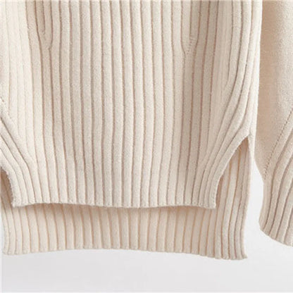 Avelena | Gerippter Rollkragenpullover mit Ballonärmeln