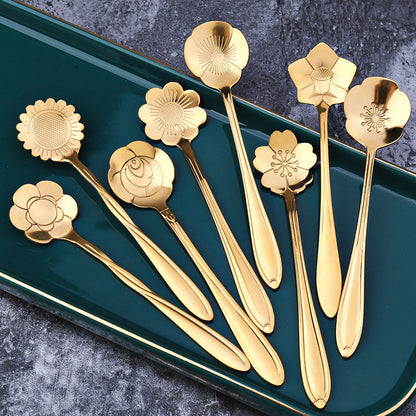 Avelena | 8-teiliges Teelöffelset aus Edelstahl mit Blumenmotiv