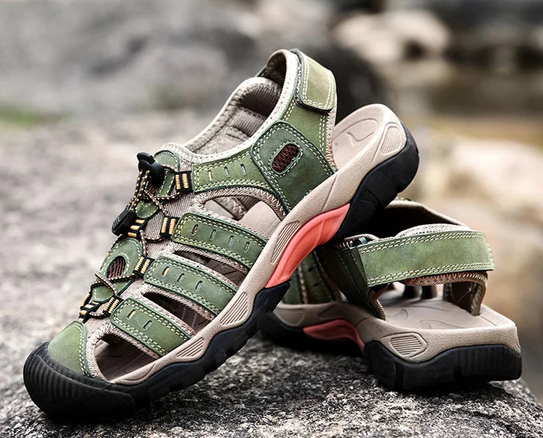 Avelena | Sommer Herren Outdoor Sandalen Strand Schuhe Echtes Leder Trekking Wandern