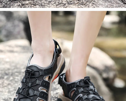 Avelena | Sommer Herren Outdoor Sandalen Strand Schuhe Echtes Leder Trekking Wandern
