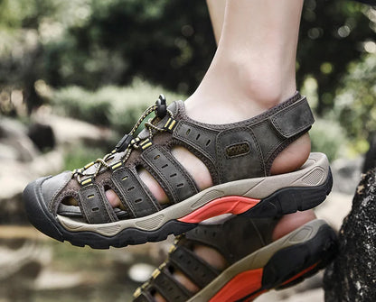 Avelena | Sommer Herren Outdoor Sandalen Strand Schuhe Echtes Leder Trekking Wandern
