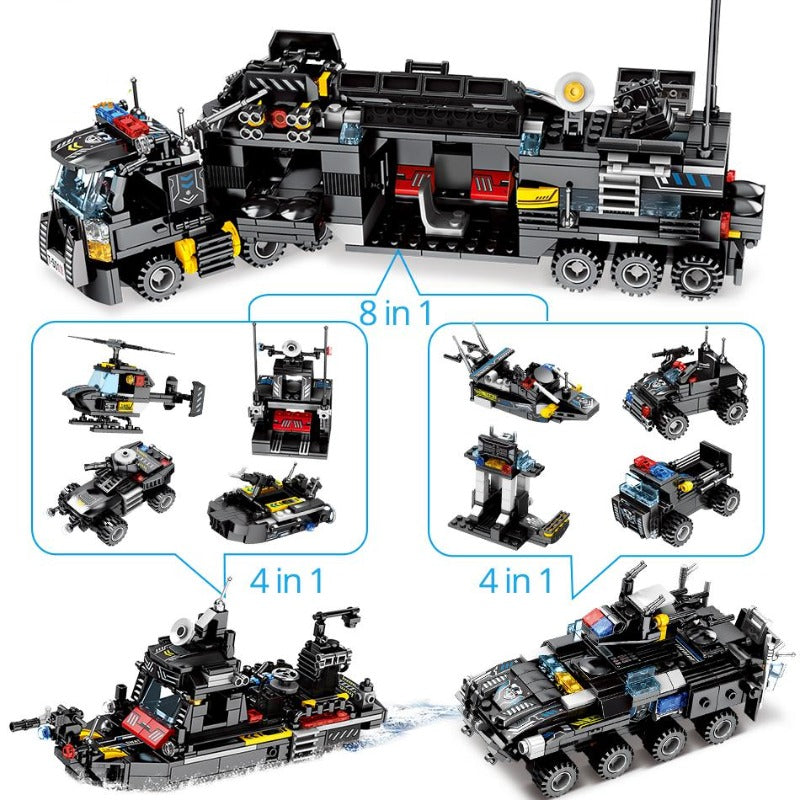 Avelena | 8 In 1 695 Teile Swat Polizei Kommandowagen Bauklötzchen Set