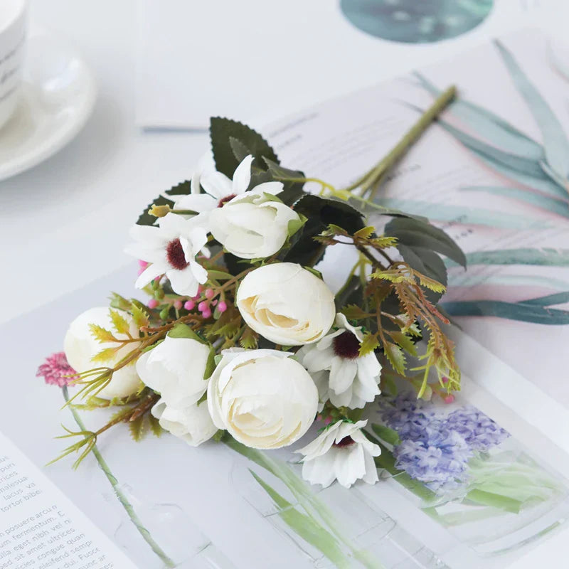 Avelena | Künstliche Blumen Kleine Asphaltrose Vasen für Wohnkultur Hochzeitsdekoration Blätter Näharbeiten Ornament Topf Weihnachten