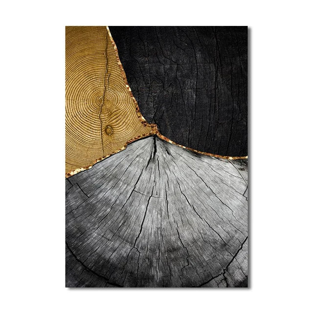 Avelena | Goldschwarz Drei Blumen Ringe Wandkunst Fine Art Leinwanddrucke Moderne Abstrakte Bilder für Urban Loft Luxuriöse Wohnzimmer Dekor