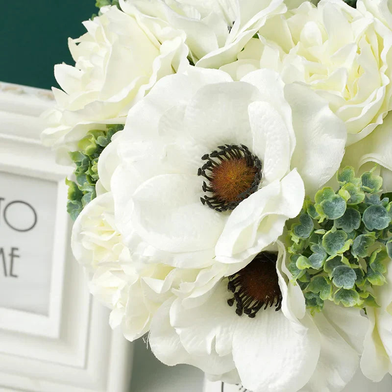 Avelena | 6 Stück. Schöne Pfingstrose Mohn Künstliche Seidenblumen Weißer Strauß Vase Für Zuhause Feier Herbst Hochzeit Diy Dekoration Künstliche Blumen