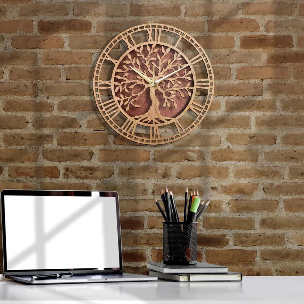 Avelena | WoodArt | Rustikale Wanduhr aus Holz im Vintage-Stil