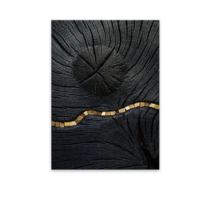 Avelena | Goldschwarz Drei Blumen Ringe Wandkunst Fine Art Leinwanddrucke Moderne Abstrakte Bilder für Urban Loft Luxuriöse Wohnzimmer Dekor