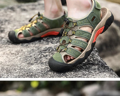 Avelena | Sommer Herren Outdoor Sandalen Strand Schuhe Echtes Leder Trekking Wandern