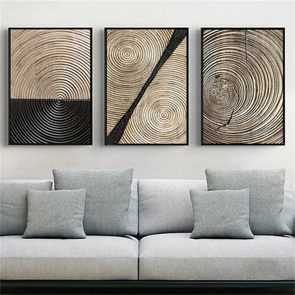 Avelena | Goldschwarz Drei Blumen Ringe Wandkunst Fine Art Leinwanddrucke Moderne Abstrakte Bilder für Urban Loft Luxuriöse Wohnzimmer Dekor