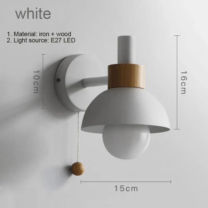 Avelena | Nachttisch LED Wandleuchte mit Schalter Nordic Modern E27 Holzwandleuchten Innenbeleuchtung Schlafzimmer Wohnzimmer Küche