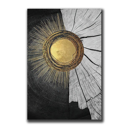Avelena | Goldschwarz Drei Blumen Ringe Wandkunst Fine Art Leinwanddrucke Moderne Abstrakte Bilder für Urban Loft Luxuriöse Wohnzimmer Dekor