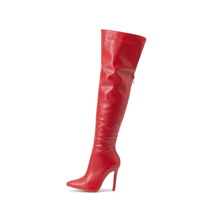 Rote Overknee-Stiefel aus Leder