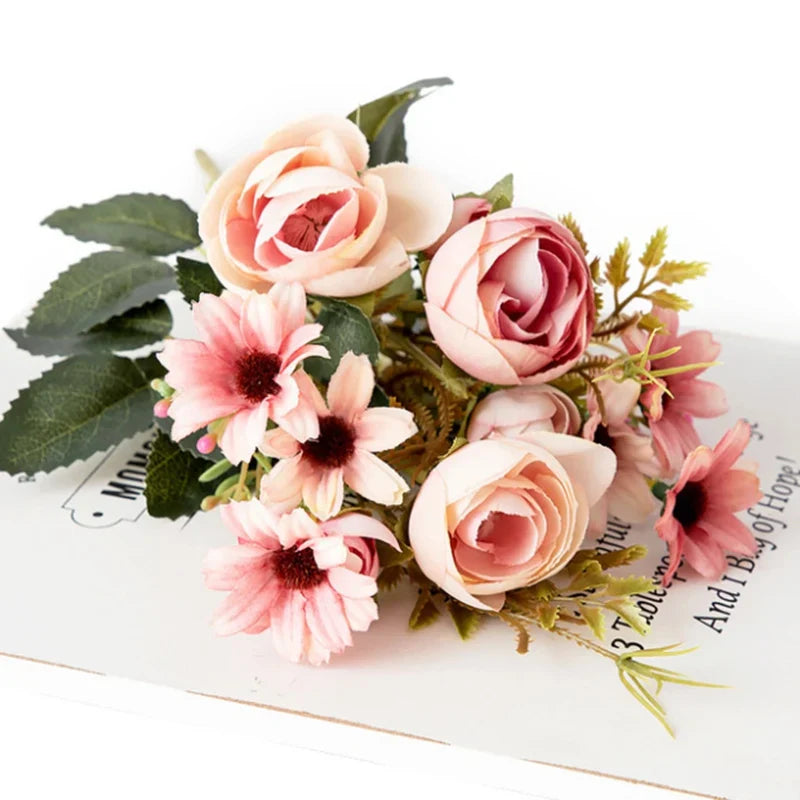 Avelena | Künstliche Blumen Kleine Asphaltrose Vasen für Wohnkultur Hochzeitsdekoration Blätter Näharbeiten Ornament Topf Weihnachten