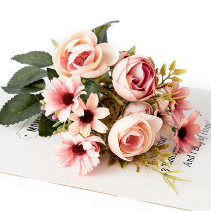 Avelena | Künstliche Blumen Kleine Asphaltrose Vasen für Wohnkultur Hochzeitsdekoration Blätter Näharbeiten Ornament Topf Weihnachten