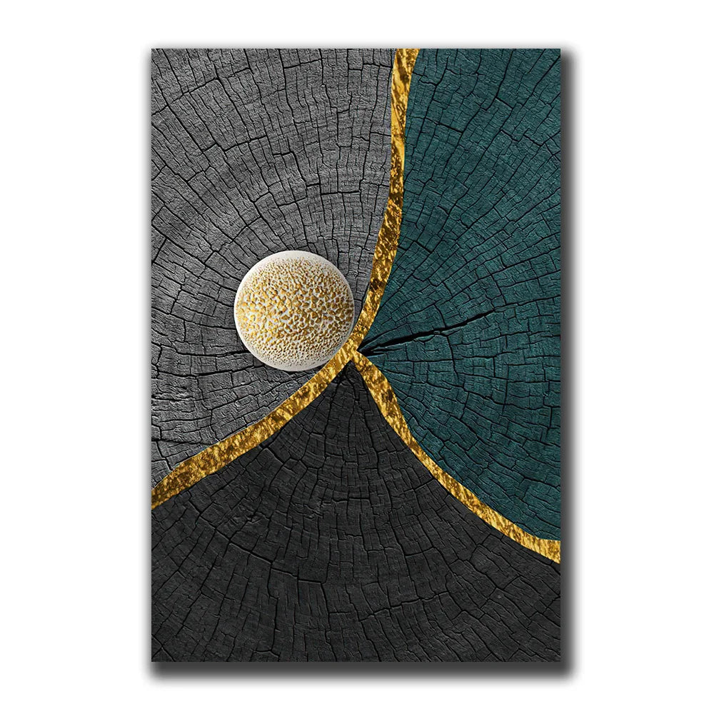 Avelena | Goldschwarz Drei Blumen Ringe Wandkunst Fine Art Leinwanddrucke Moderne Abstrakte Bilder für Urban Loft Luxuriöse Wohnzimmer Dekor