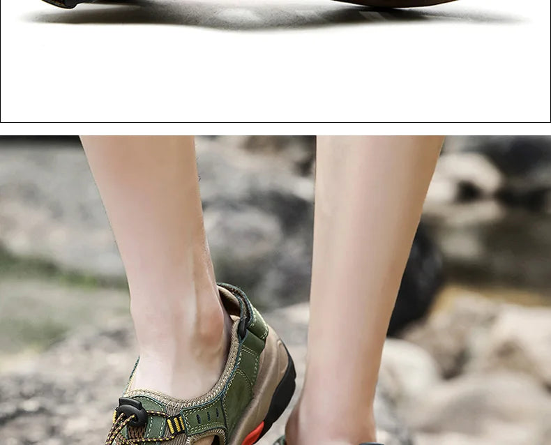 Avelena | Sommer Herren Outdoor Sandalen Strand Schuhe Echtes Leder Trekking Wandern