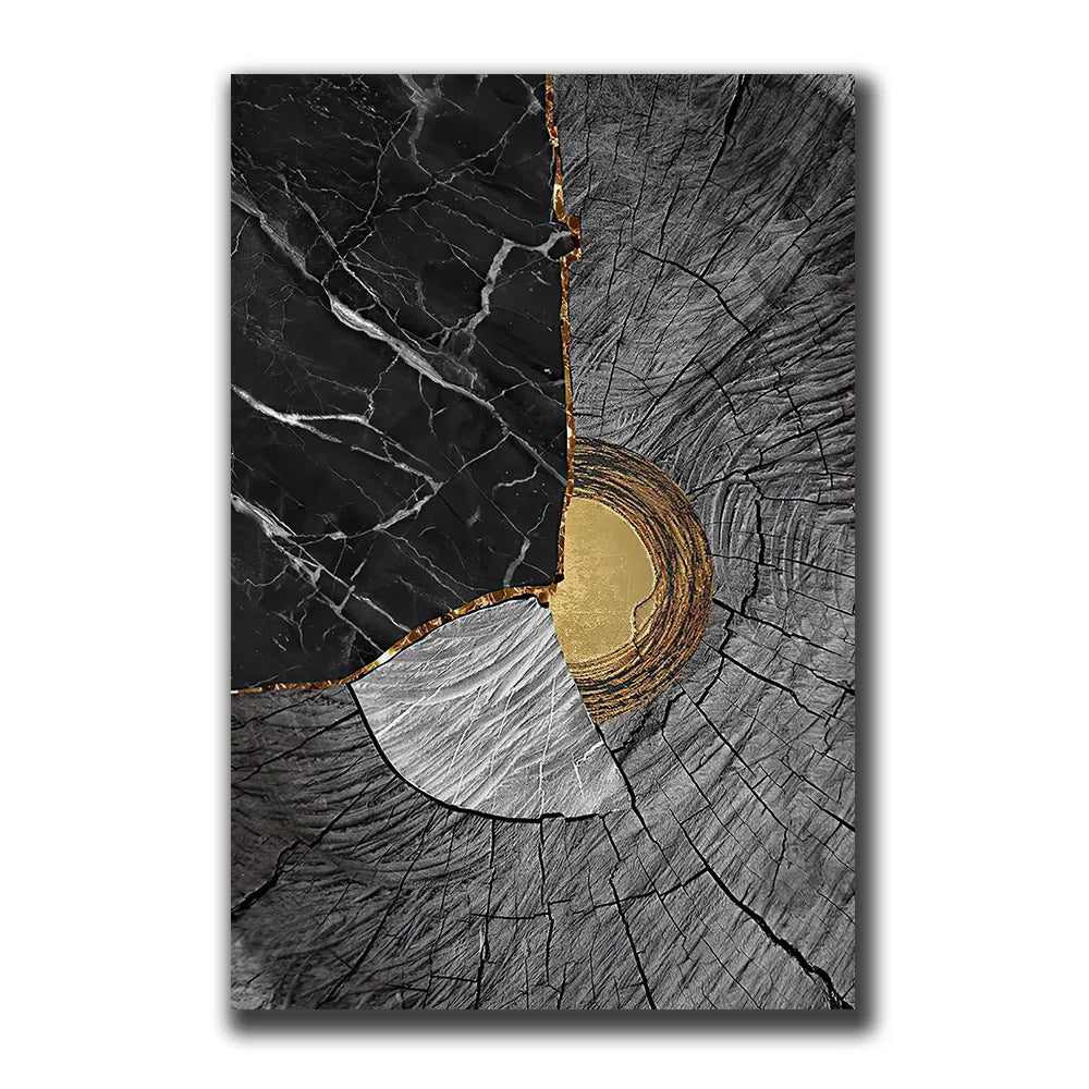 Avelena | Goldschwarz Drei Blumen Ringe Wandkunst Fine Art Leinwanddrucke Moderne Abstrakte Bilder für Urban Loft Luxuriöse Wohnzimmer Dekor