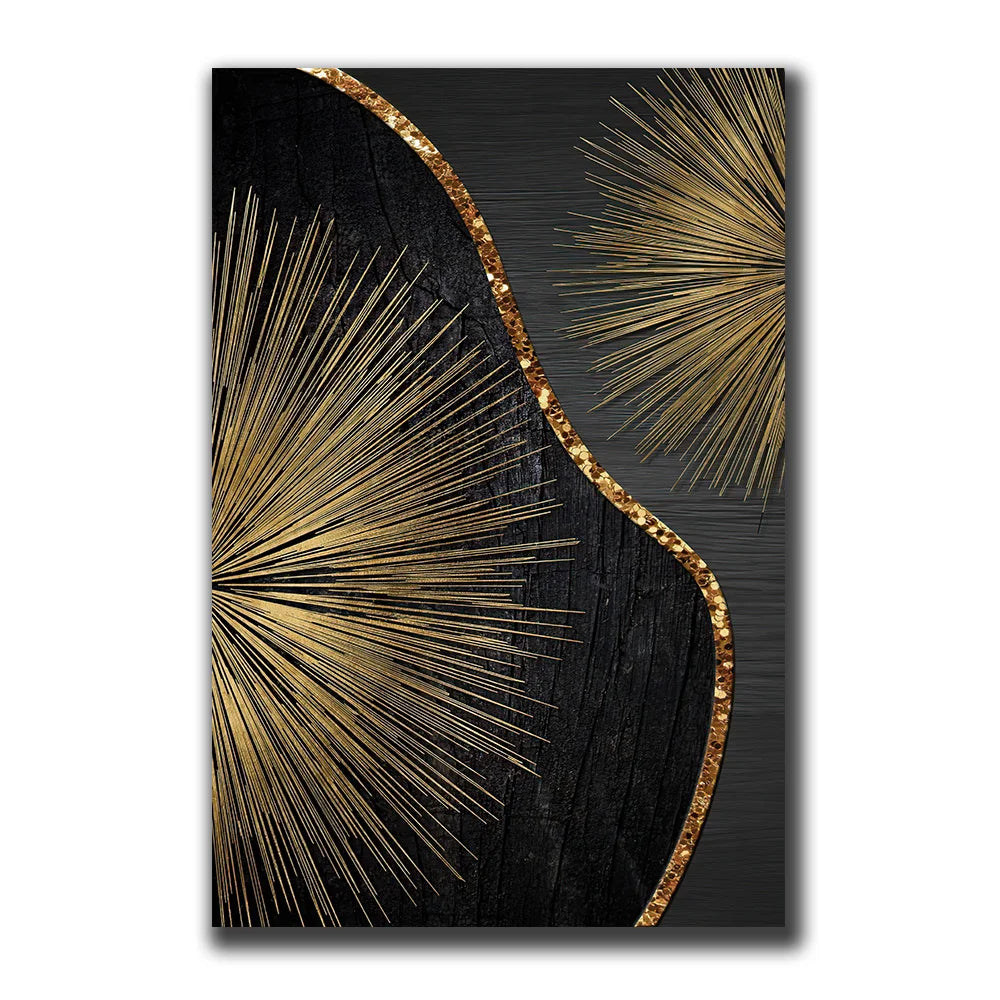 Avelena | Goldschwarz Drei Blumen Ringe Wandkunst Fine Art Leinwanddrucke Moderne Abstrakte Bilder für Urban Loft Luxuriöse Wohnzimmer Dekor