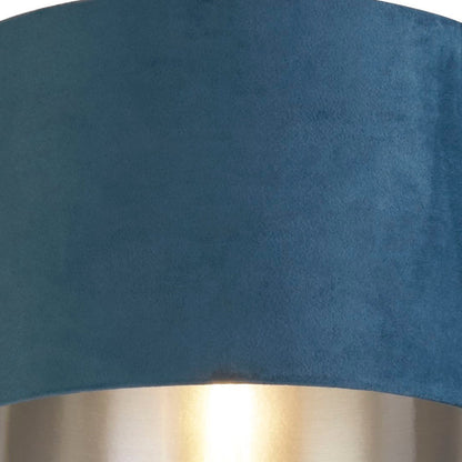 Avelena | Teal Blue Velvet Vintage Easy Fit Drum Shade mit Silber Innenseite 28cm