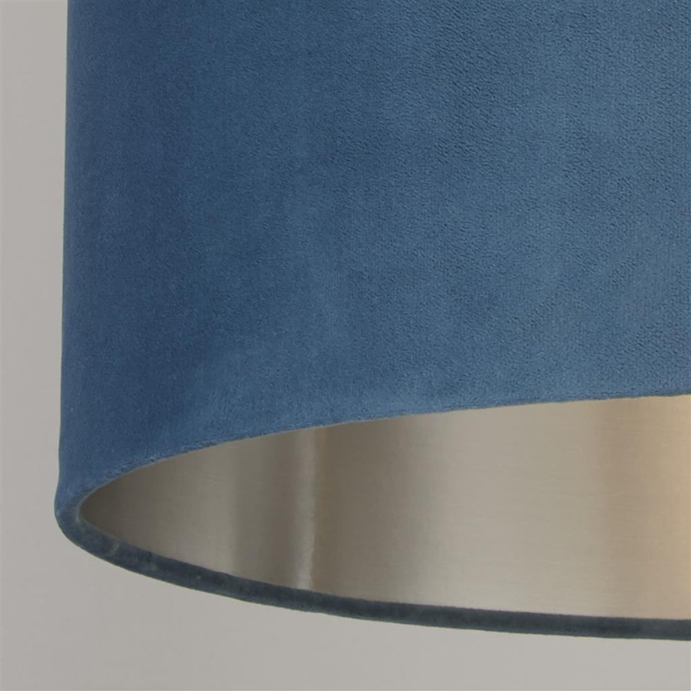 Avelena | Teal Blue Velvet Vintage Easy Fit Drum Shade mit Silber Innenseite 28cm