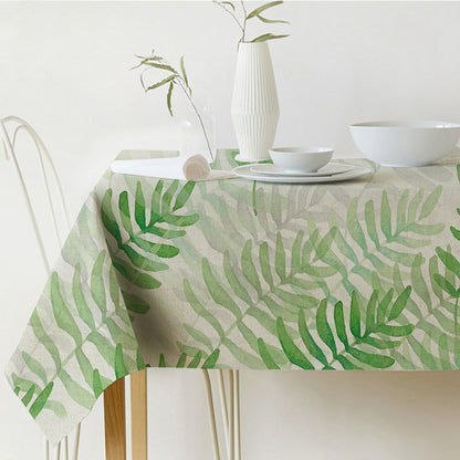 Avelena | Nordic moderne Leinenbaumwollquadrat grüne tropische Blatt Tischdecke Bezug Tuch