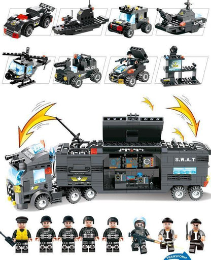 Avelena | 8 IN 1 Stadtpolizei Lkw Station Bauklötze Serie SWAT Spielzeug Geschenk Für Kinder