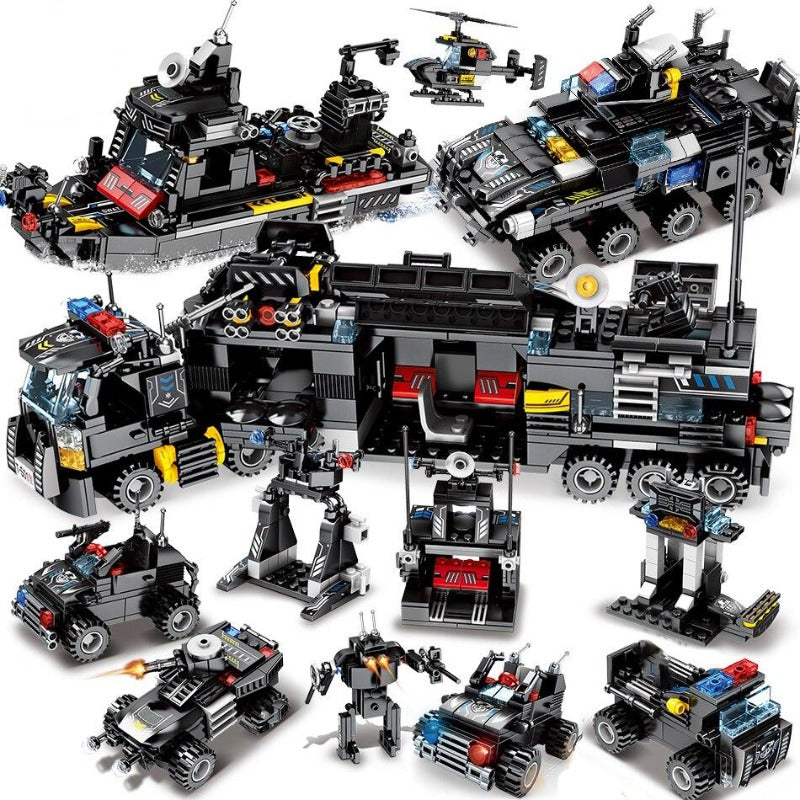 Avelena | 8 In 1 695 Teile Swat Polizei Kommandowagen Bauklötzchen Set