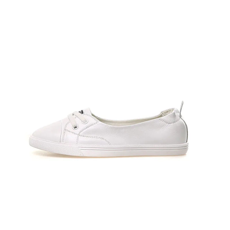 Avelena | 100% Echtes Leder Schuhe Frauen Flach Causal Schuhe Weiches Rindsleder Weiße Flats