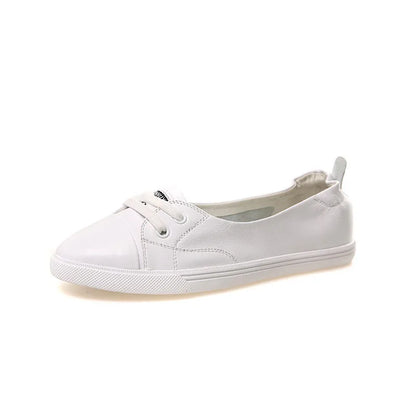 Avelena | 100% Echtes Leder Schuhe Frauen Flach Causal Schuhe Weiches Rindsleder Weiße Flats
