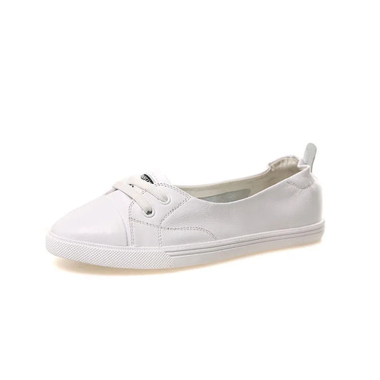 Avelena | 100% Echtes Leder Schuhe Frauen Flach Causal Schuhe Weiches Rindsleder Weiße Flats