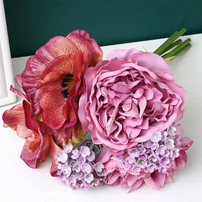 Avelena | 6 Stück. Schöne Pfingstrose Mohn Künstliche Seidenblumen Weißer Strauß Vase Für Zuhause Feier Herbst Hochzeit Diy Dekoration Künstliche Blumen