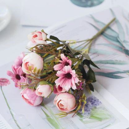 Avelena | Künstliche Blumen Kleine Asphaltrose Vasen für Wohnkultur Hochzeitsdekoration Blätter Näharbeiten Ornament Topf Weihnachten